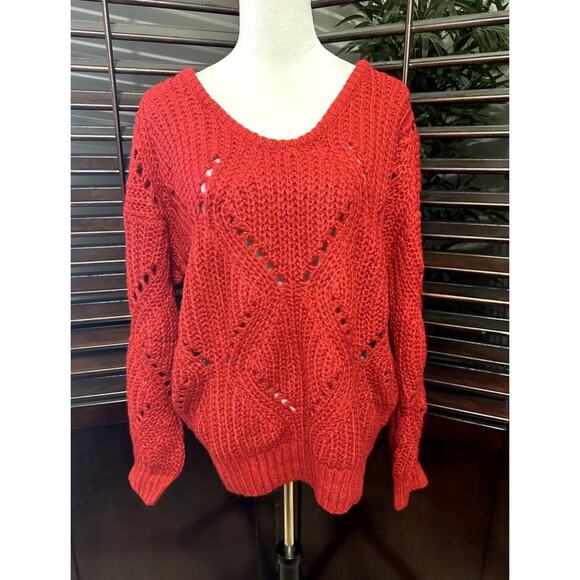 Frnch Women's Red Loose Knit Sweater Slouchy Long Sleeve M/L NWOT - Picture 1 of 8